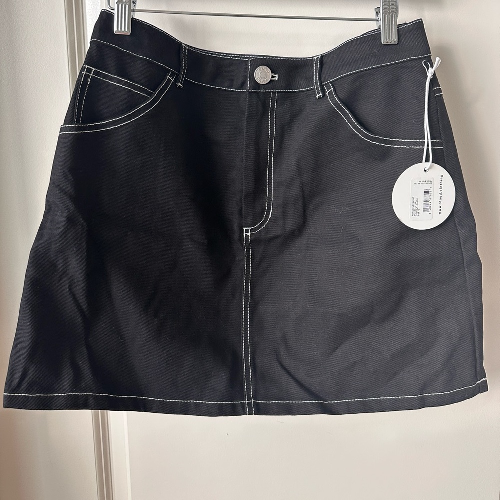 NWT Black Denim Miniskirt with White Contrast Stitching